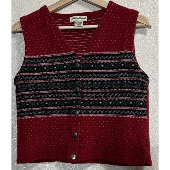 VTG Eddie Bauer Sweater Vest Lambswool Fair Isle Nordic Snowflake Granny *Read - Picture 1 of 9